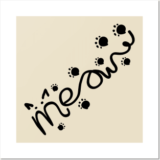 Meow lettering with paw Posters and Art